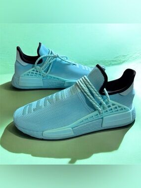Pharrell Williams Adidas NMD Human Race Clear Aqua Sneakers Mesh Blue Mens 8.5